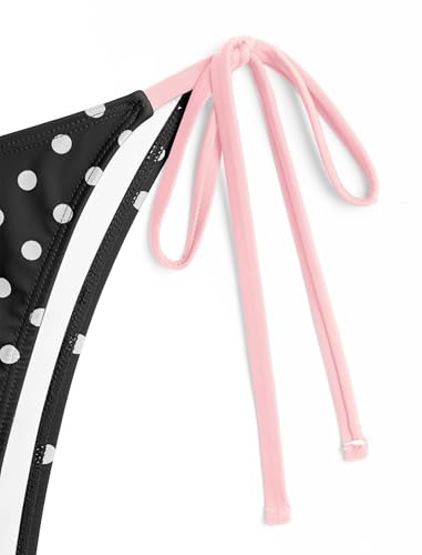 Image of ZAFUL Women's Polka Dot Bikini Set Double Layer Halter Swimsuit Colorblock Side Tie 2 Piece Bathing Suit