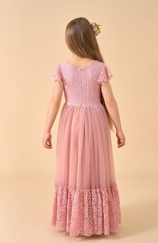 Flower Girl Dress Flutter Sleeve Girls Boho Dress Ruffle Lace & Tulle Dance Dresses for Wedding Holiday Party Maxi4