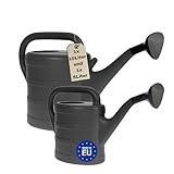 Gießkanne 1x 5L und 1x 10L Anthrazit – Kunststoff Giesskanne mit abnehmbaren Brausekopf, Garten-Gießkanne für Balkon & Pflanzen, Made in EU & HLKauf-Block