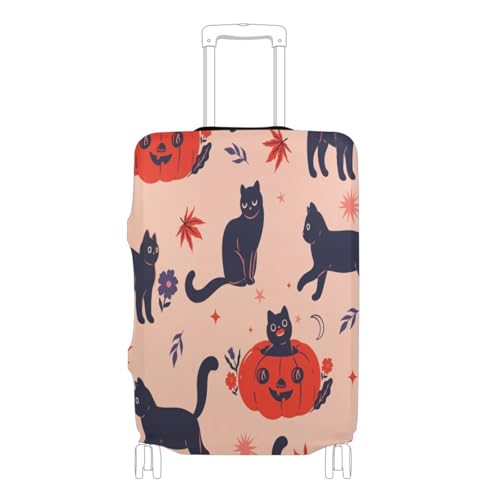 Halloween Cat and Pumpkin Luggage Cover for Suitcase, Elastic Travel Protector with Zipper, Washable Anti-Scratch Dustproof Luggage Sleeve Fits 29-32 Inch