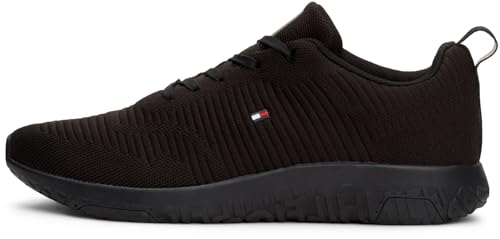 Tommy Hilfiger Herren Runner Sneaker Corporate Knit Rib Runner Sportschuhe, Schwarz (Black), 44