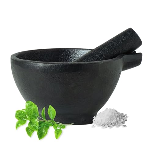 JADE TEMPLE Mörser mit Stössel aus Gusseisen schwarz klein 9 8 cm x 5 8 cm - 1 Set