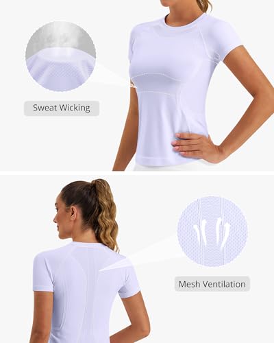 Image of Stelle Women Workout Tops Short Sleeve Seamless Athletic Shirts Yoga Gym Sports Breathable Tees