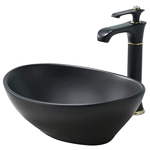 Zenojaku 洗面ボウル 洗面台 陶器製 手洗いボウル ベッセル式 手洗器 排水金具付き ブラック