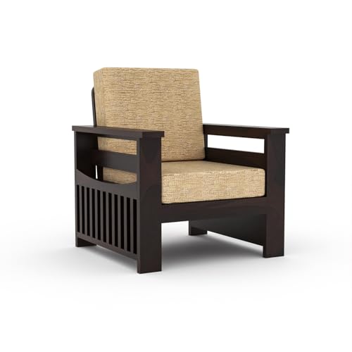 Image of Sheesham Wooden 6 Seater Sofa for Living Room | Rosewood 6 Seater Cushion Sofa Side Half Moon Rack | Solid Wood Sofa Set for Lounge (-3+2+1,Walnut)