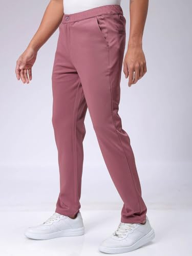 Image of The Indian Garage Co Men Slim Fit Solid Mid-Rise Stretchable Knitted Jogger Trousers