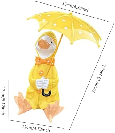 MotiveTech Duck Holding Umbrella Statue Craft Resin Figurine for Patio Outside Garden - 1