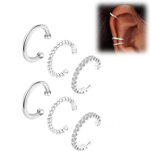 Image of 6Pcs Ear Cuffs Without Piercing for Women, Hypoallergenic Alloy Hoop Ear Clips with Rhinestone Shine, Gold & Silver Colour Ear Cuff Earrings Set, Trendy Gift Accessories
