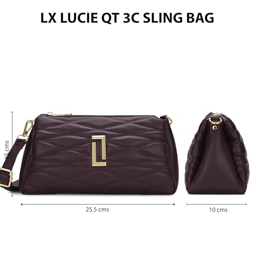 Image of Lavie Luxe Women's Lucie Quilted 3-Compartment Medium Crossbody Sling Bag | Ladies Purse Handbag | Gift for Women