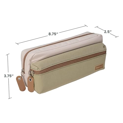 Image of Large Pencil Case, Pencil Pouch with Zipper Compartments, Aesthetic Pencil Case for Adults, Stationery Pouch Pen Case for Office (Beige&Green)