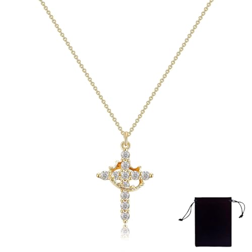 NJCXOLA Collier Croix Femme, Collier Croix en Or, Pendentif Croix Chrétienne, Hypoallergénique Chaîne Plaquée Or 18 Carats, Cadeau Bijoux pour Femmes