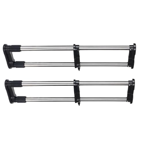 Organizador de estante de armario con barra de tensión ajustable para cocina, baño, paquete de 2 unidades, color negro, extensible, estante de almacenamiento con divisor de armario de bricolaje,