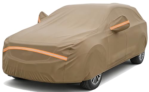 Image of Car Cover Waterproof All Weather, 6 Layers Full Exterior Covers with Zipper Cotton, Mirror Pocket. Outdoor Car Cover UV Snow Rain Wind Dust All Weather Outdoor Protection for SUV (185-190 inch)