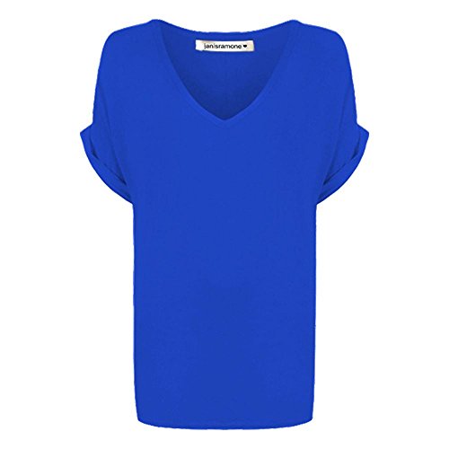 janisramone Camiseta de manga corta con cuello en V para mujer, de gran tamaño, suelta, holgada, con estampado, azul real, 34-36 Cover