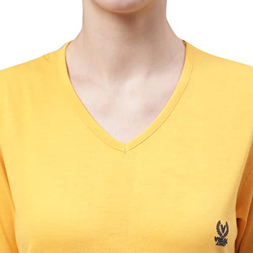 Image of Mack Jonney Women V Neck Cotton Solid Regular Fit T-Shirt-V Anthraa 001-P