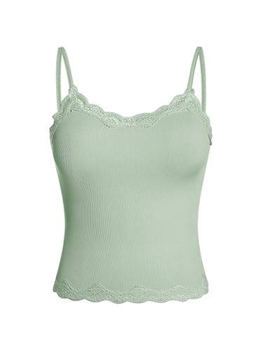 Image of SOLY HUX Girl's Lace Trim Camisoles Ribbed Spaghetti Strap Crop Tank Tops | Sleeveless, Teen Girl Top, Summer Top