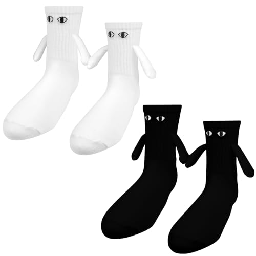 2 Pairs Holding Hands Socks Funny Magnetic Couple Hand In Hand Socks Novelty Friendship Sock Special Best Friend Funny Gifts for Women Men