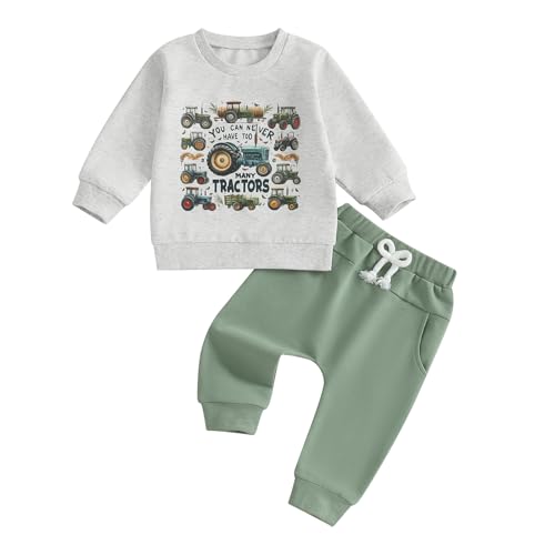 Fernvia Toddler Baby Boy Fall Winter Clothes Tractors Print Long Sleeve Sweatshirt Tops & Solid Pant Outfit Set 6M-5T