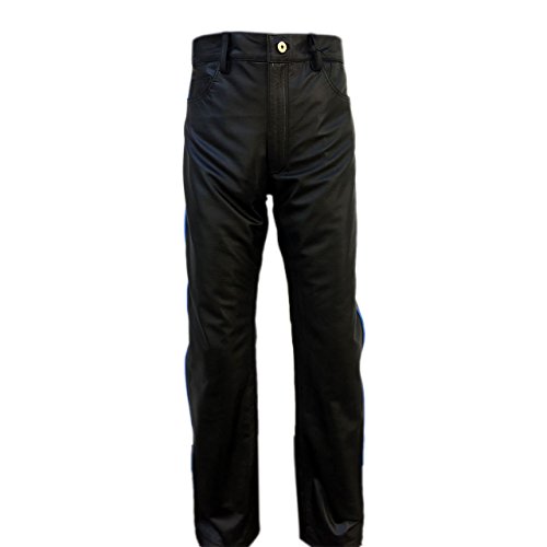 Real Black Leather ONE Panel Mens Biker Jeans Pants3