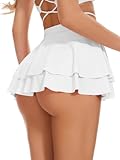 Kepblom Women's White Rave Mini Skirt - Sexy Pleated Layered Skirts for Festival Costumes, Rave Outfits and Beach Parties, White, M