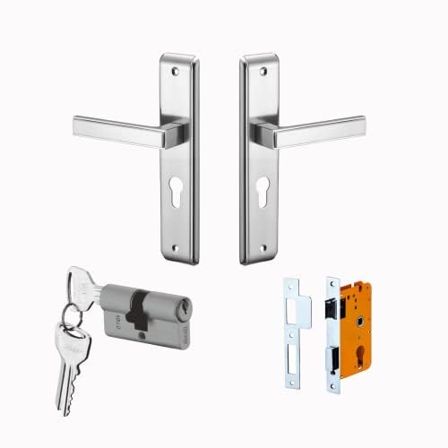 Image of Dorset Kaira Mortise lockset with Both Side Keys | 8 inch Mortise Handle Lockset for Main Door and Bedroom, 60 mm Cylinder, Satin Chrome Finish, HLKAISC