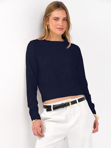 Image of ANRABESS Women's Long Sleeve Sweaters Cropped Crew Neck | Business Casual Tops,Light Weight Comfy Knit,Pullover ShortSweater,Basic Classic,Fall Fashion Winter Layer Clothes