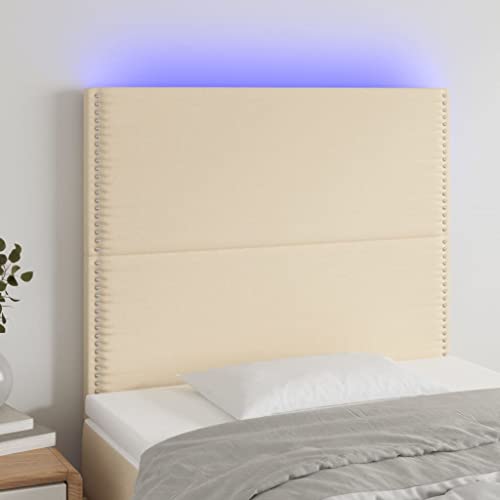Juroupi Cabecero con Luces LED cabecero Cama Dormitorio cabeceros de Cama headboard cabeceros Cama Tela Crema 100x5x118/128 cm - 3122279