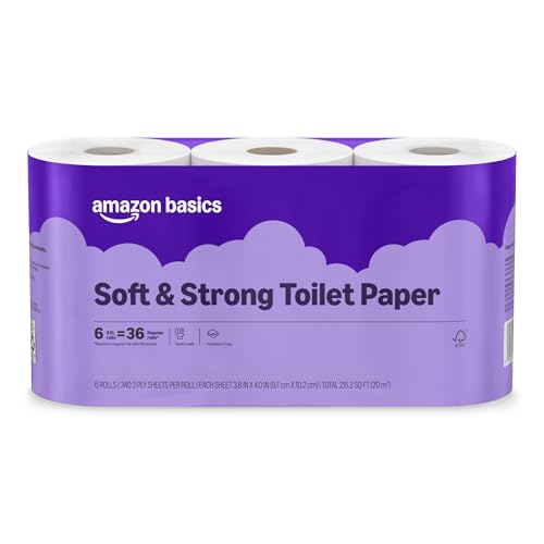 Amazon Basics Soft and Strong 2-Ply Toilet Paper, 6 Ultra Rolls = 24 Regular Rolls, Unscented...