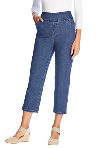 Woman Within Plus Size Flex-Fit Pull-On Denim Capri