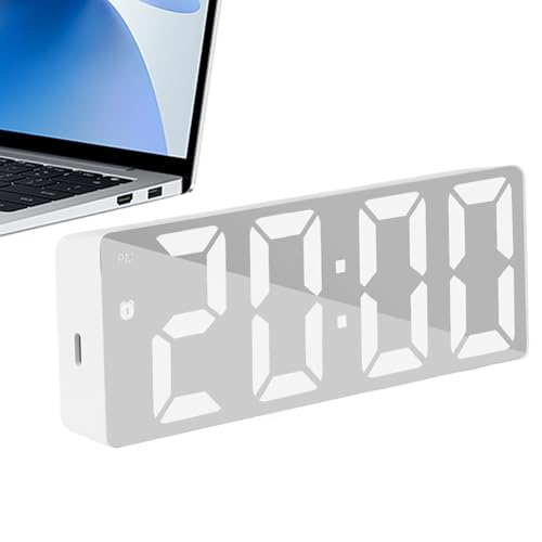 LEDミラー目覚まし時計 - デジタル大型ディスプレイ卓上時計、発光時間表示 |温度日付機能付きのモダンな多機能アラーム、寝室、オフィス、リビングルーム用の洗練されたテーブルデコレーション