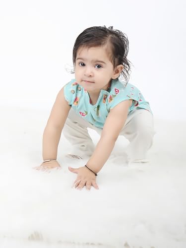 Image of POLKA TOTS Pure Cotton New Born Dress | Ultra-Soft, Breathable & Lightweight Sleeveless Jhabla Pant Set for Baby Boys & Girls | Baby Summer Clothes | Traditional Jabla & Pyjama Set for Newborns