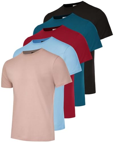 Real Essentials 5 Pack: Men’s 100% Cotton Casual T-Shirts Plain Jersey Shirts Fashion Tees (Big & Tall Available)
