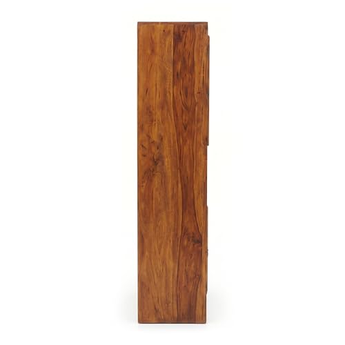 Image of SONA Art & Crafts Wood Crockery Cabinet with Glass Door | Wooden Book Shelf Cabinet with Storage Rack for Home & Office Living Room (Natural Brown)