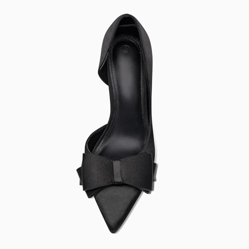Image of Womens Bow Heels Closed Pointed Toe Dress Shoes Stiletto Slip on Wedding Pumps