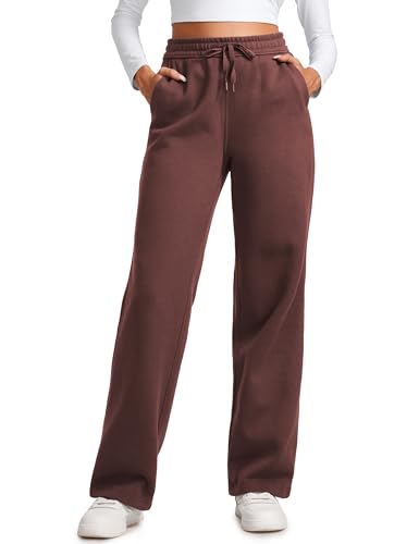 CRZ YOGA Cotton Fleece Lined Sweatpants Women 30' - Straight Leg Casual Lounge Pants with Pockets Winter Warm Taupe Small