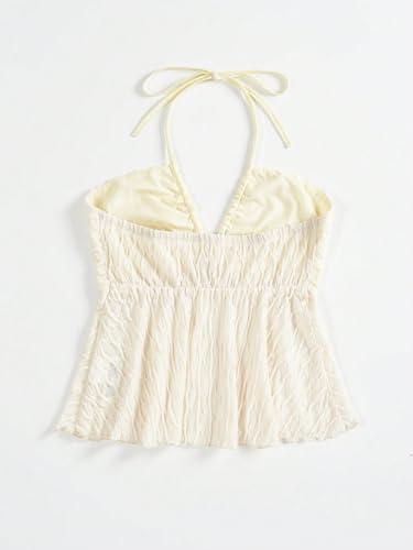 SHENHE Women's Tie Halter Neck Backless Ruffle Hem Sexy Peplum Crop Top Sleeveless Top2