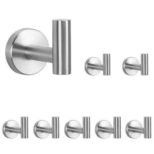 NearMoon Bath Towel Hooks- SUS 304 Stainless Steel Robe Hook Holder, Heavy Duty Coat Hook for Bathroom Livingroom Hotel Kitchen Garage, Wall Mounted (Brushed Nickel, 8 Pack)