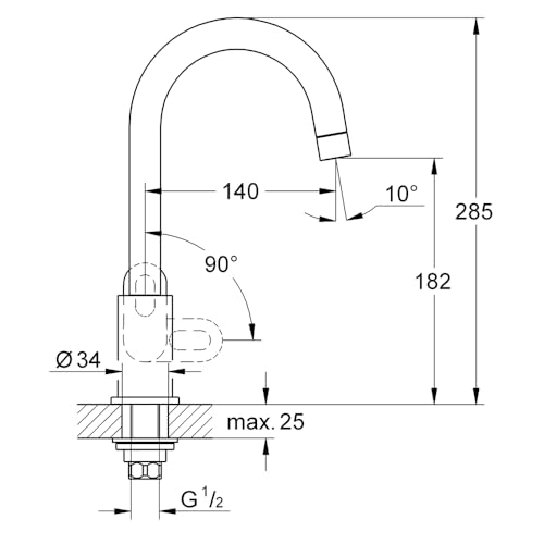 Image of Grohe Bauloop Single-Lever Sink Tap | Deck Mounted Kitchen Sink Tap | Cold-Only Single Lever Faucet with Swivel Tubular Spout | Chrome Finish | 10 Year Warranty | 31222000