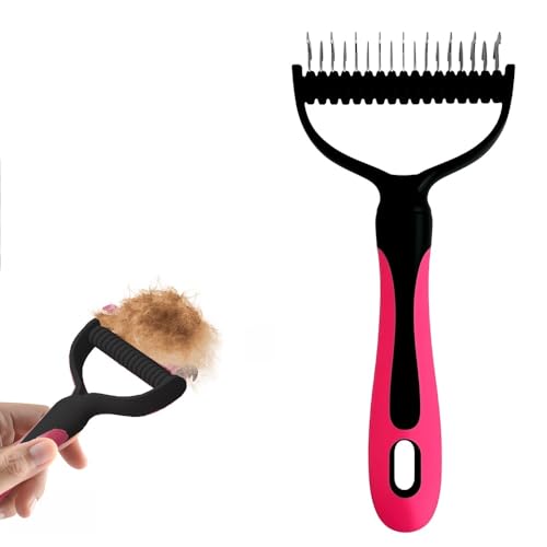 Double-Sided Pet Grooming Brush, Undercoat Rake Deshedding Brush for Dogs and Cats,Extra Wide 17 Teeth Dog Detangler Comb,Pet Pro Grooming Tool For Long hair &amp; Thick Coats (rose red)