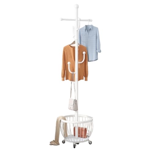 LINMEILIFENG Perchero de entrada con cesta de almacenamiento, perchero de pie con rueda móvil para dormitorio, lavandería, entrada