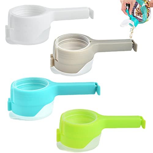 4Pcs Food Storage Sealing Clips, Food Bag Sealing Clip with Pour Spout, Kitchen Chip Bag Clips, Plastic Cap Sealer Clips, Bag Clip for Kitchen Food Storage and Organization