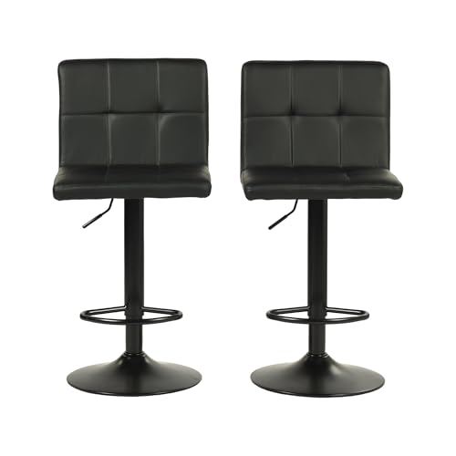 ZECIIYE Taburetes Altos de Cocina con Respaldo en Polipiel,Juego de 2 Sillas Altas de Bar Regulables 60-81cm y Giratorias 360°para Isla, Mostrador o Comedor, Negro