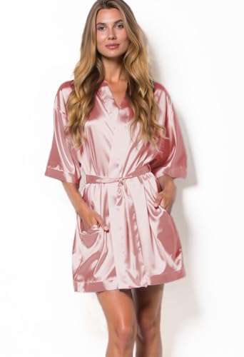 Image of Turquaz Women's Bride Bridesmaids Robe - Satin Kimono Robes for Wedding & Bridal Party Silk Like Lightweight Robes for Women, Rose Gold, X-Large