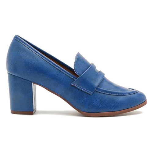 Women Chunky Block Heel Loafers Pumps Round Closed Toe Slip On Oxford Loafer Shoes Mid Heel Classic Work Pumps for Office Ladies Matte Leather Formal Business Dress Shoe Vintage 4-11 M US2