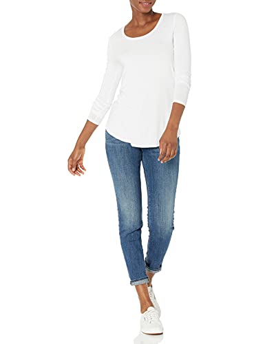Amazon Brand - Daily Ritual Women's Jersey Long-Sleeve Scoop Neck Shirt, White, Medium