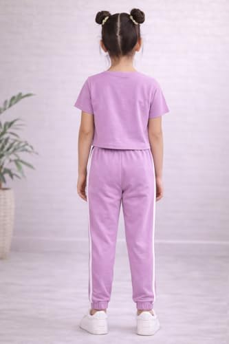 Image of Trampoline Girls Printed Co-Ord Set | Half Sleeve T-Shirt & Jogger Trackpant Set | Casual Wear Lounge Wear Outfit for Girls