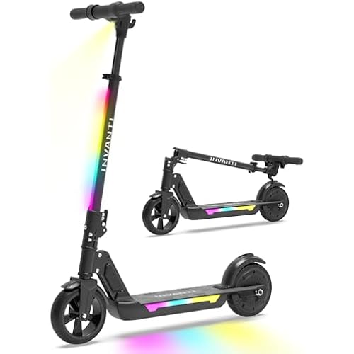 INVANTI KS03 Electric Scooter for Kids Ages 8+, 350W Peak Motor, Max 12mph & 10Miles, 7" Solid Wheel, LED Lights & Display, Double Braking, Kids Electric Scooter with 3 Adjustable Speeds & Heights