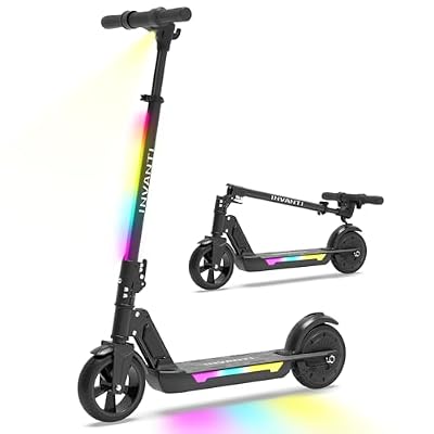 INVANTI KS03 Electric Scooter for Kids Ages 8+, 350W Peak Motor, Max 12mph & 10Miles, 7" Solid Wheel, LED Lights & Display, Double Braking, Kids Electric Scooter with 3 Adjustable Speeds & Heights