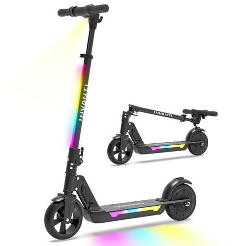 INVANTI KS03 Electric Scooter for Kids Ages 8+, 350W Peak Motor, Max 12mph & 10Miles, 7' Solid Wheel, LED Lights & Display, Double Braking, Kids Electric Scooter with 3 Adjustable Speeds & Heights