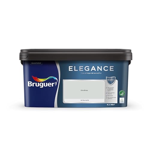 BRUGUER Elegance Pintura Monocapa Extra Mate para Paredes y Techos, Interior y Exterior protegidos, Ultra Lavable, Resistente al Desgaste y Manchas, Con conservante Antimoho, Gris Brisa 4 L
